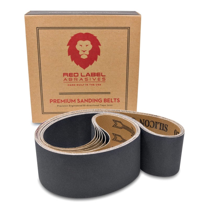 Red Label Abrasives 2 X 42 Inch Silicon Carbide Extra Fine Grit Sanding Belts 600, 800, 1000 Grits - 6 Pack Assortment for Glass, Stone, Granite, Cement, Tile, Plastics, and Metal Finishing - Image 1